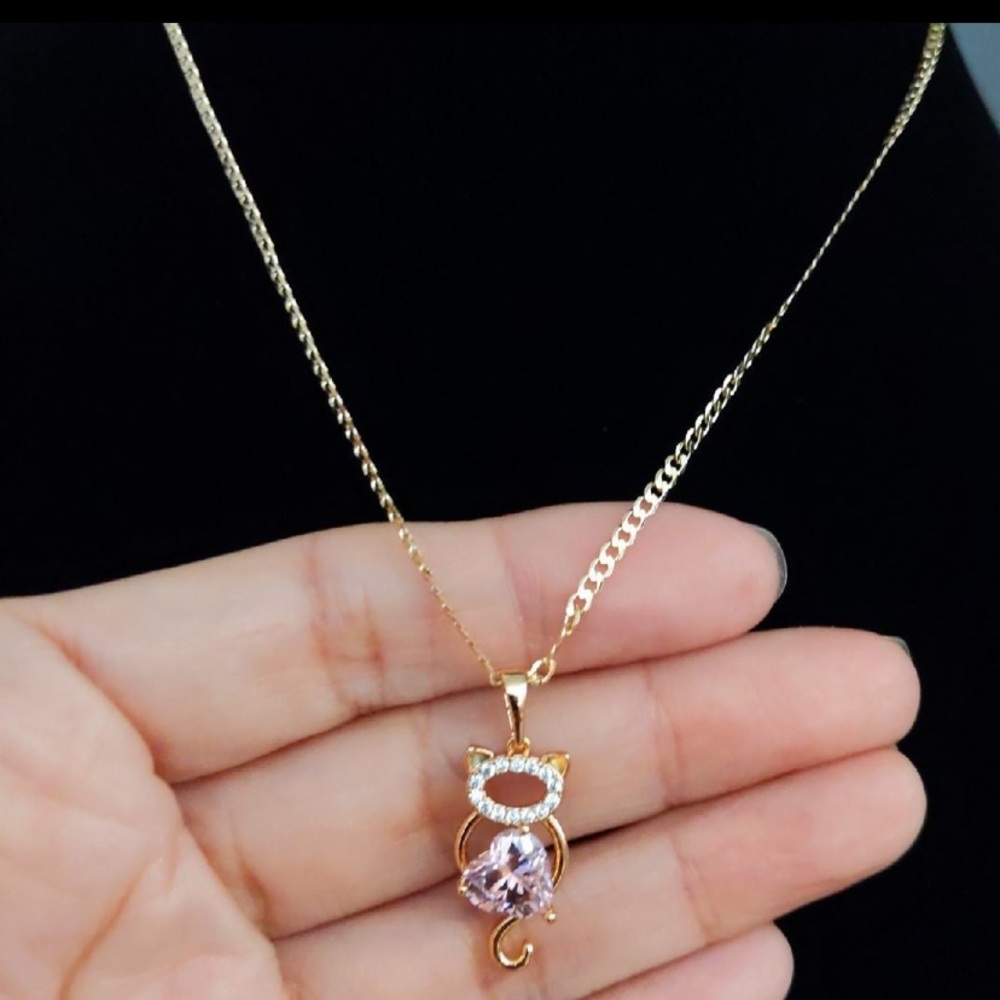 Pink Cat earrings and necklace set.. gold plated